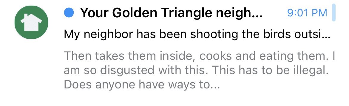 WDion17's tweet photo. Reason #37,005 why I don't check Nextdoor https://t.co/g6JkwPLM9J