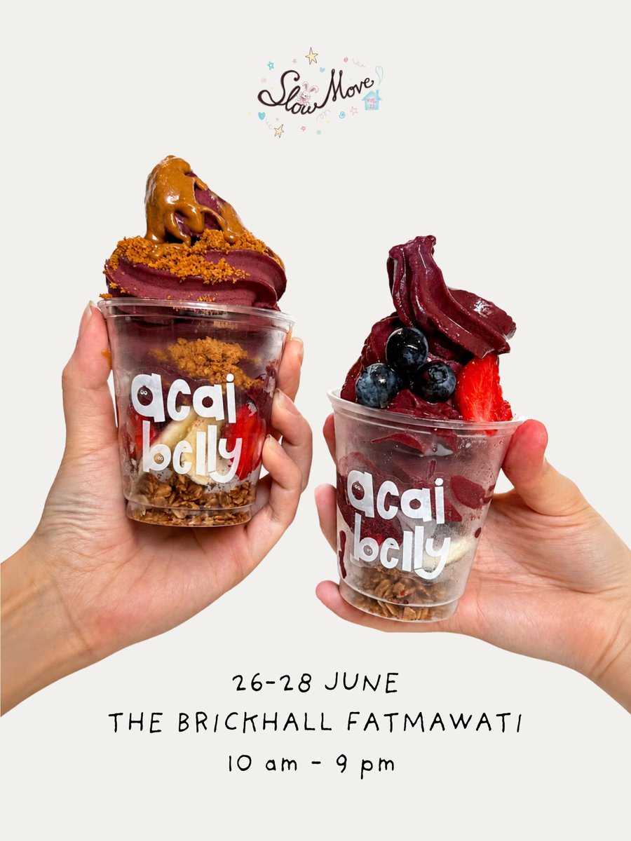 acaibelly's tweet photo. Catch our new Acai Swirl at Slow Move Bazaar !

📍 The Brickhall Fatmawati (booth T29) 
🗓️ 26 - 28 June 
⏰ 10 am - 9 pm
🎟️ FREE ENTRY FOR F&amp;B OUTDOOR!

see you there!! 👀💜 https://t.co/b6CKpepnbc