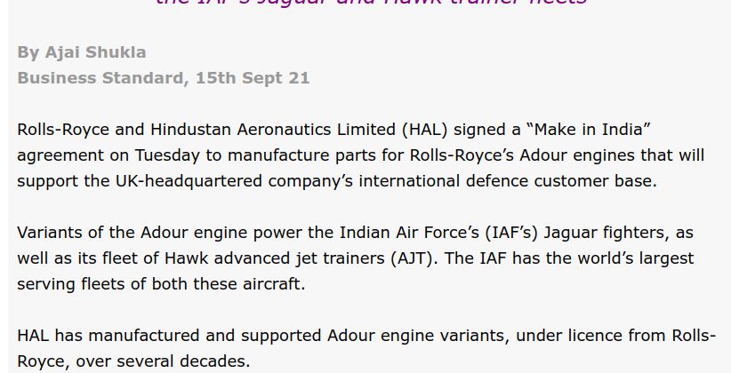 shiv_cybersurg's tweet photo. HAL has screwdrivered Adour for decades - and still can't make the entire thing. Shameful. New awareness of pvt screwdrivergiri forgets how old it is
Make in India, go global: Rolls-Royce, HAL team up to build Adour engine parts
https://t.co/8bby3lIjzU https://t.co/vImikPT5kz