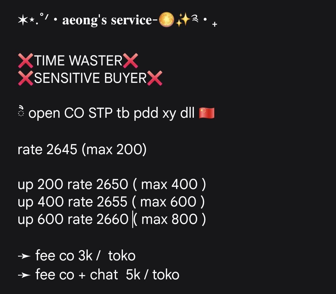 aeongs_'s tweet photo. ✶⋆.˚ᐟ‧𝐚𝐞𝐨𝐧𝐠'𝐬 𝐬𝐞𝐫𝐯𝐢𝐜𝐞-🌕✨༉‧₊

18/6

CO STP ONLY ✅ no wh❌️ wh sendiri✅️ 

⛔️tidak open tf alipay wepay ⛔️ https://t.co/HQmhyxBdIi