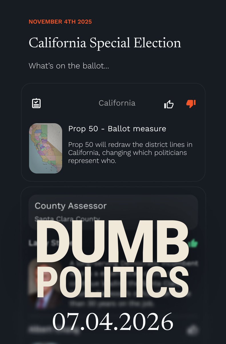 DumbPoliticsApp's tweet photo. All you need to know about the elections that impact your life!

Dumb Politics launching July 4th https://t.co/kDKoZzx3OR