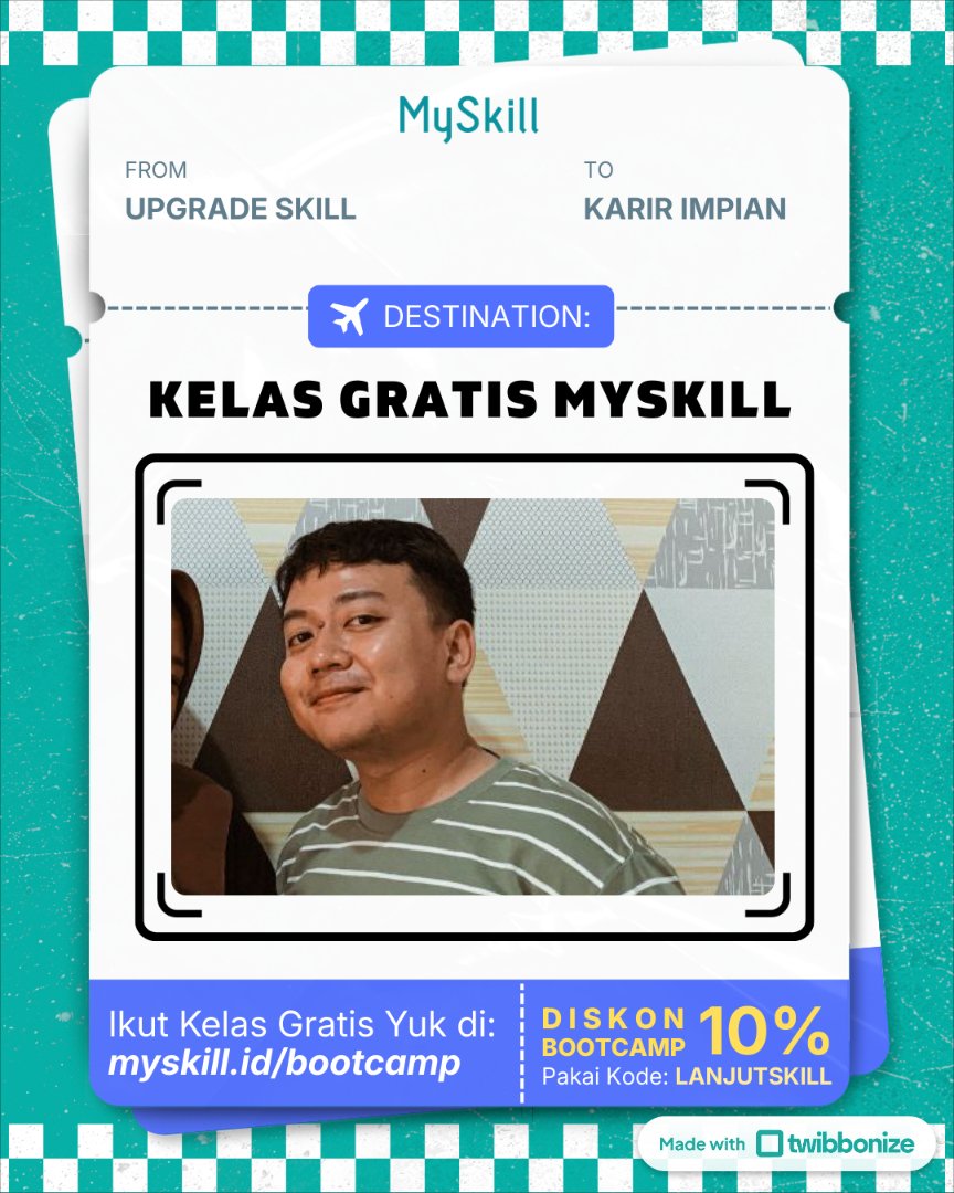 fudanext's tweet photo. Halo! Aku Awal, dan aku ikutan Short Class, sebuah program kelas gratis dari @myskill.id. Kelas ini menyediakan banyak topik-topik pilihan seperti Digital Marketing, Microsoft Excel, Data Analysis, UI/UX Design dan masih banyak lagi. Yuk, kamu juga bisa #RintisKarirImpian https://t.co/ADVKSiMnCR