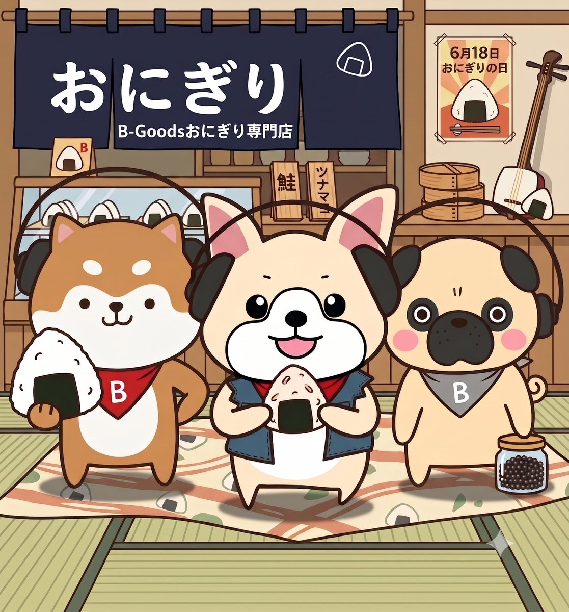 BGoods3's tweet photo. ラテ：みんな、おはラテ！今日は #おにぎりの日 🍙✨みんなはどんなおにぎりが好き？ラテはツナマヨ！
コテツ：俺は断然、鮭と昆布だな！腹持ちが良くて、午後からの作業もしっかりこなせるのが一番だ！みんなも食べて元気出そうぜ！
モグ：キャビアの塩漬けぬ。

＃企業公式相互フォロー ＃公式キャラ https://t.co/EuENjpsDQ8