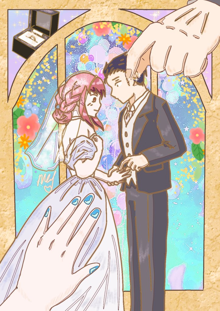 may55544023's tweet photo. #幸せのその先に2026
#ジューンブライド
#イラスト
にゃんこさん、参加させて頂きます！
緋黒くんと藍島さんのウェディング❣️
ステンドグラス風にしてみました✨ https://t.co/GzeanPvBRU