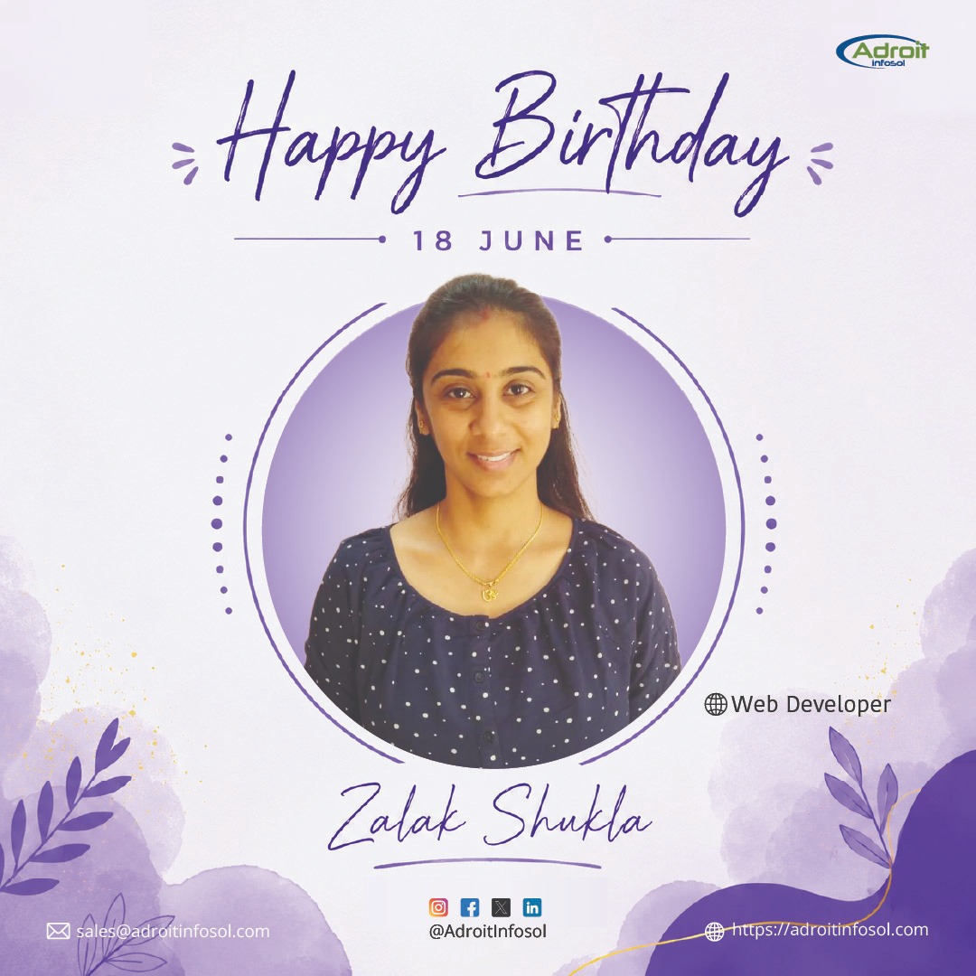 AdroitInfosol's tweet photo. 🎉Happy Birthday, Zalak🎉

Cheers to you on your birthday! May this year a birthday filled with growth, learning, &amp; lots of happiness.

Here’s to another year of success, growth, and happiness🥳🎂🎈

#HappyBirthday #EmployeeAppreciation #TeamCelebration #adroitinfosol #lifeatAI https://t.co/ddvAFFITrK
