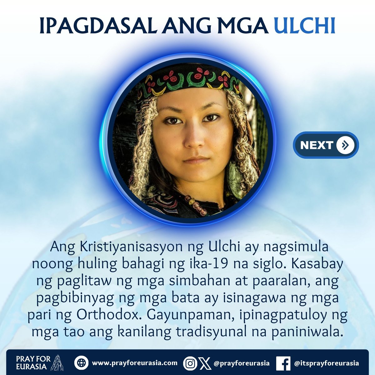 prayforeurasia's tweet photo. 🙏 Filipino Translation

📌 Ipanalangin mo na palayain ng Diyos ang mga Ulchi mula sa kanilang takot sa mga espiritu at ihayag sa kanila ang Kanyang pagmamahal at kabaitan.

📲 Download the Pray for Eurasia app!

#prayforeurasia #unreached #missionstrip #greatcommision #missions https://t.co/45oIitsCnB