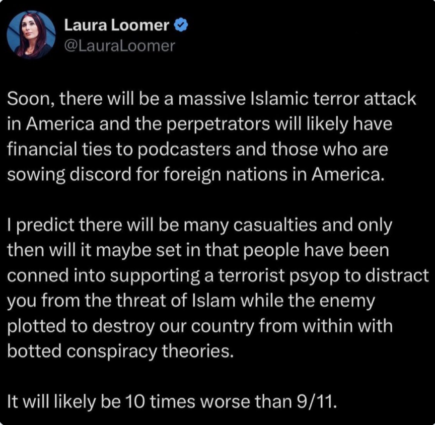 susanabulhawa's tweet photo. an Israeli asset predicts [threatens?] a major [false flag] terror attack on the US precisely when Israelis are angry that the US pulled out of a war on their behalf. https://t.co/q4NUiQD1nV