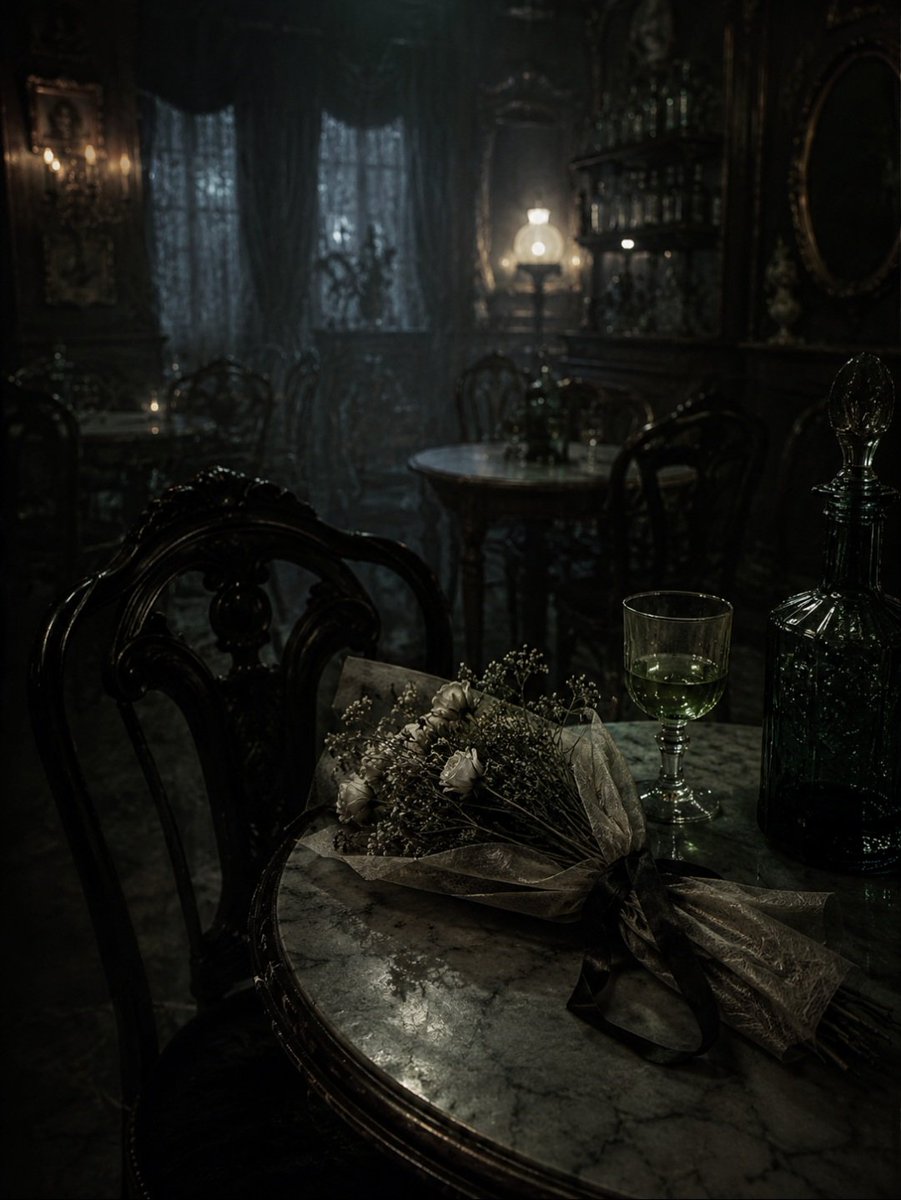 ArtiTweets's tweet photo. the funeral hymn ended.

a colorless nosegay waited in the absinthe parlor.

no one spoke of harm.

each night, one flower vanished.

on the last night,

my name appeared on the ribbon.
#MyDarkScribbles🖊
#WeirdHorror 
#WeirdMicro 
#GrimScribe
#vssmystery https://t.co/gW8yJ80NMS
