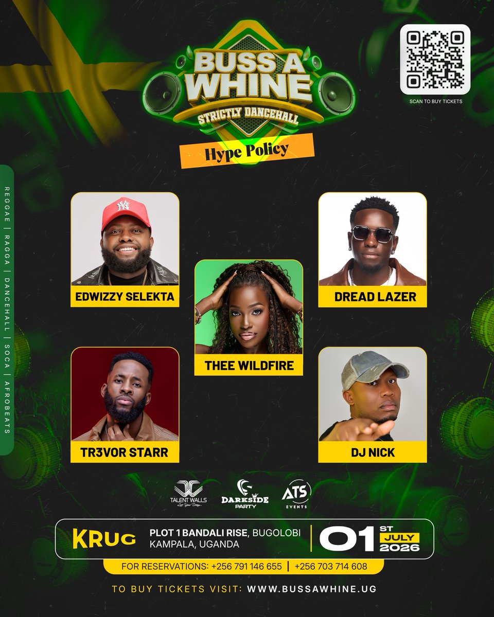 Iamkashpro's tweet photo. BUSS A WHINE | LINE UP REVEAL 🔥🔊

Here is our 10/10 Official DJs performing at the biggest Caribbean theme party happening in Kampala, Uganda @krug_ug 

@edwizzyselekta | @dreadlazerdj | TheeWildFire  | Tr2vor Starr | DJ Nick

🔊 Themed day & Night event 
🎟️ Secure your ticket & table Now 🔗
📱https://t.co/k2IZoXviZP

FOR RESERVATIONS: 
+256 791 146 655 | +256 703 714 608 

#bussawhine #strictlydancehall