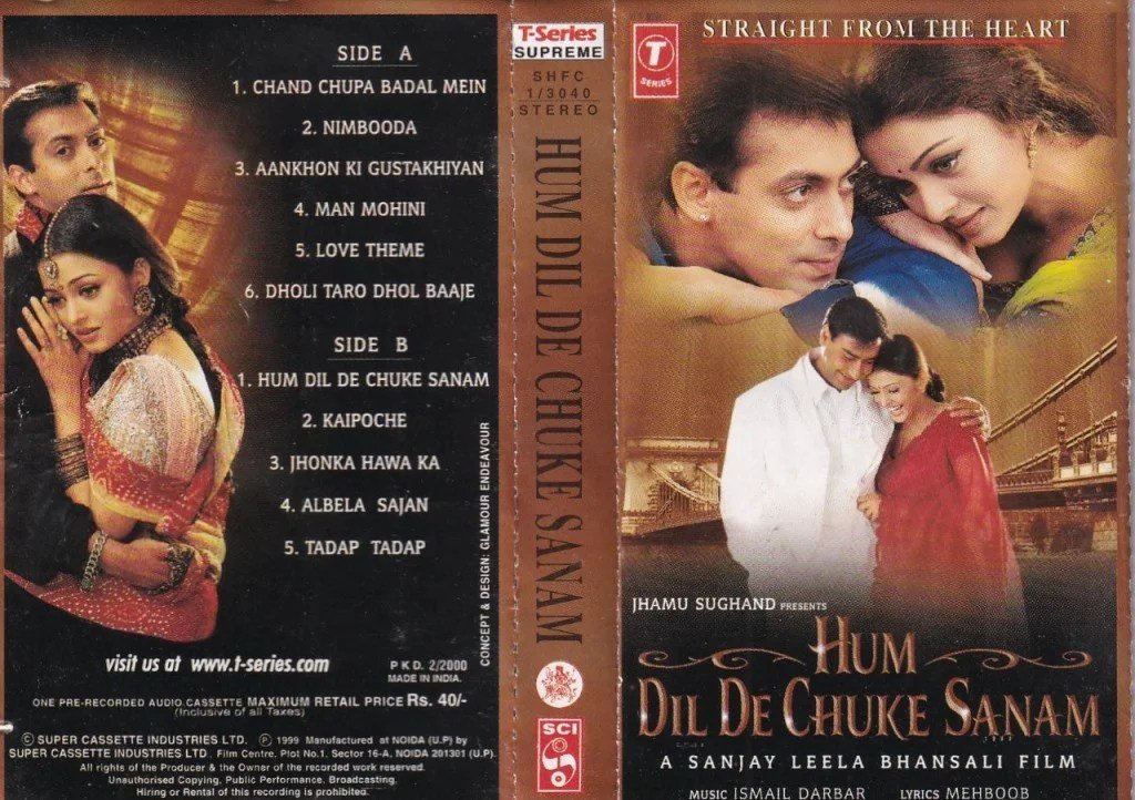 MovzMusicals999's tweet photo. #27YearsForHumDilDeChukeSanam
Emotional content cinematography and soundtrack are huge plus for the flick.
#HumDilDeChukeSanam Audiocd /cassette @TSeries
#Ismaildarbar musical
@BeingSalmanKhan @ajaydevgn @AishwaryaRaiWeb @SanjayleelaBha2 @bhansali_produc https://t.co/jn0SqOFacN