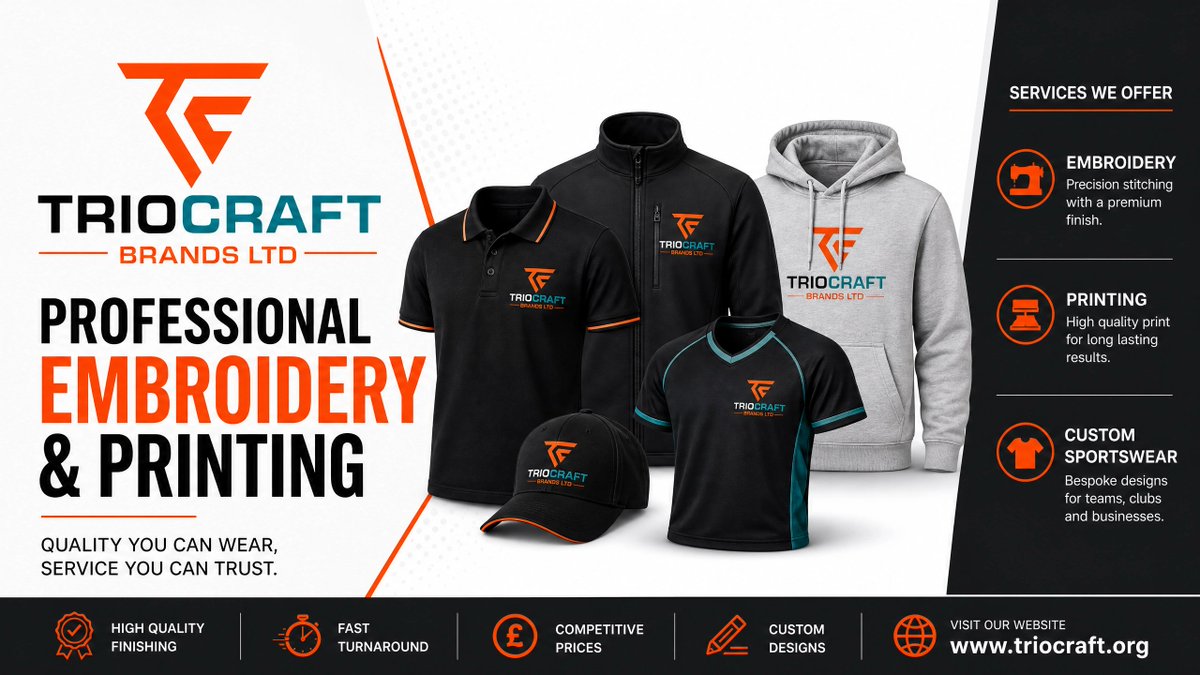 TrioCraftBrands's tweet photo. Your team's image = your brand's first impression.

Professional embroidery &amp; printing:
→ Corporate wear
→ Team kits
→ Custom sportswear
→ Business uniforms

Quality you can wear. Service you can trust.

📞 0111 206 420
🌐 https://t.co/dy1S0Wt0Tt

#TrioCraft #BrandedApparel https://t.co/qPhEX2C1B3