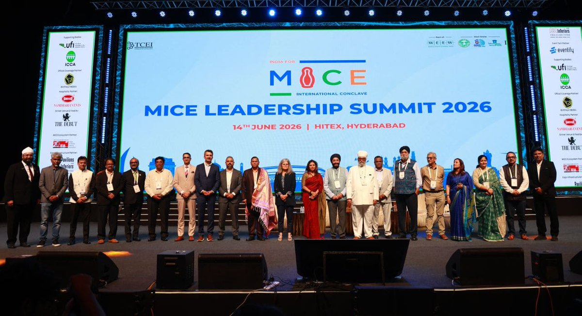 UFILive's tweet photo. 🇮🇳 UFI was delighted to participate in India For MICE, part of World Events Economy Week, hosted by UFI member HITEX in India.

👏 Thank you to our hosts for bringing together the industry to exchange ideas and strengthen partnerships.

#ufi #IndiaForMICE2026 #HITEX #eventprofs https://t.co/GW0kgRERpf