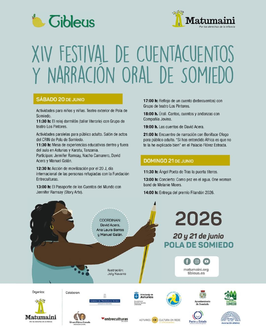 TurismoAsturias's tweet photo. La tradición oral, los cuentos y la memoria colectiva se dan cita este fin de semana en Pola de Somiedo.

Tibleus celebra su 14ª edición con programación para todas las edades y propuestas que conectan cultura, educación y comunidad.

📅 20 y 21 de junio
🔗 https://t.co/Mx51LyMzIV