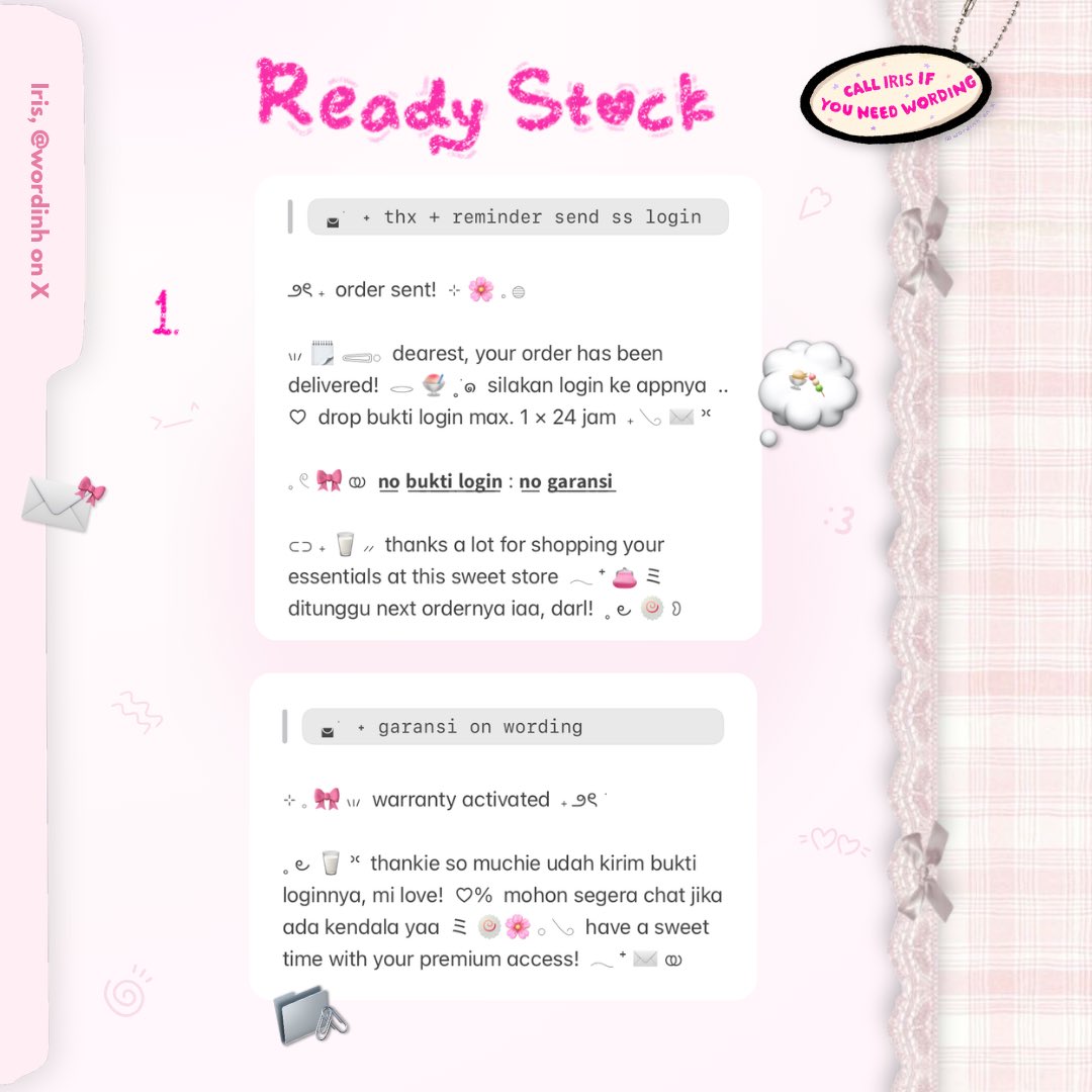 wordinh's tweet photo. ⠀
𝕥𝕒𝕡 𝕣𝕖𝕡𝕠𝕤𝕥, tysm love!  ♡%

🥛🎀  finally back in stock  ..  < BUNDLE THANK YOU + REMINDER SEND SS LOGIN + GARANSI AKTIF WORDING >  🍥  trade your 9.500 coins for a bundle of adorable wording  ✉️  kindly scroll to see more!  🌸🐈‍⬛

tags  :  rs ready stock #bealanja https://t.co/ppOEg7ANHB