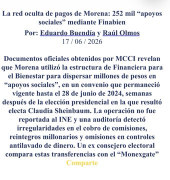 lunadeandromeda's tweet photo. AL MOMENTO : ESTALLA UNA BOMBA EN MORENA ; MCCI DOCUMENTA PAGOS POR “APOYOS SOCIALES” AL MARGEN DE LA LEY USANDO A FINABIEN Y ELUDIENDO LAS NORMAS ANTILAVADO DE DINERO; MARIO DELGADO SE HABRÍA BENEFICIADO DE DICHOS APOYOS : El día de hoy , Mexicanos Contra la Corrupción presentó una investigación sobre más de 252 mil pagos que entre 2022 y 2024 hiciera Morena a diversas personas por concepto de Apoyos Sociales a través de la Financiera del Gobierno; FINABIEN ( Antes Telecom) . Los pagos no se reportaron al INE y se hicieron al MARGEN de las normas que regulan el lavado de dinero es decir no se reportó la procedencia de los recursos , ni mucho menos los datos de quienes recibieron los “apoyos” más aún parte de los apoyos pudieron haber ido directamente a Mario Delgado quien en esas fechas era el Presidente de Morena y su origen pudo haber sido de procedencia ilícita ya sea del Cártel de Sinaloa y del Huachicol ( Carmona) . Aunque no se precisa la cantidad de dinero a las que equivalen los apoyos , por ejemplo si estos hubiesen sido el equivalente al salario promedio de un servidor de la nación ( 18,000 ps mensuales ) la cantidad de dinero superaría los 4,500 millones, cuando menos , pero lo peor es que dichos pagos se hicieron al margen de la ley .