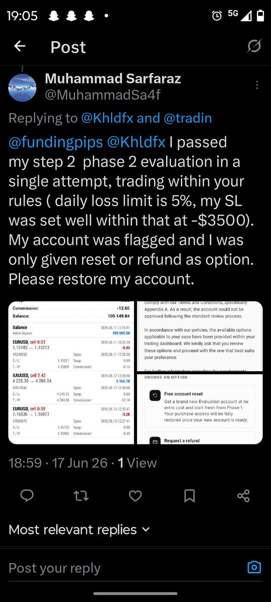 samirsalehisa's tweet photo. This #Fundingpips Now how they're Treating Trader that passed their Acc in 1 day or in Single Trade rich U to Profit Target. They're Banning Us without any Evidence !
If this's not Right let's them Answer ? https://t.co/KEjIl39iWS