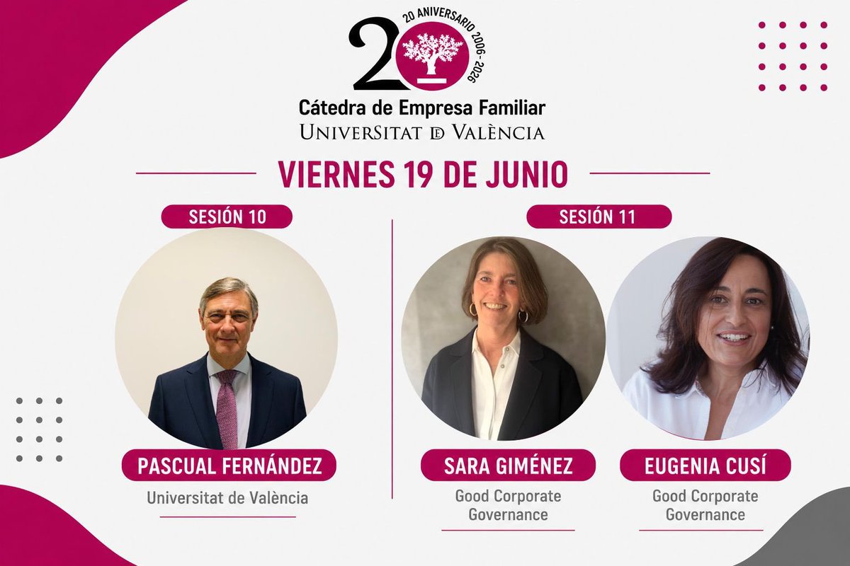 CEF_UV's tweet photo. 📅 19 de juny | 9:00-14:00 h
📍 Curs Empresa Familiar
🔹 Pascual Fernández (UV): aspectes civils de l’empresa familiar.
🔹 Sara Giménez i Eugenia Cusí (Good Corporate Governance): mapa de riscos en l’empresa familiar.

⬇️ Versió en castellà a continuació. https://t.co/qFAcil4cHj
