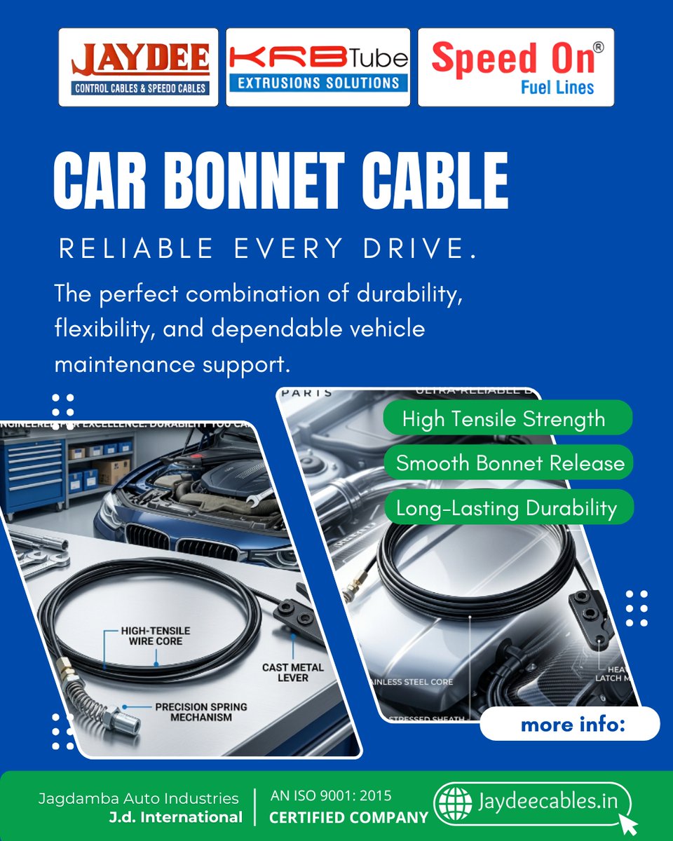 jaydeecablesnow's tweet photo. Reliable, durable, and precision-engineered bonnet cables for smooth hood operation and long-lasting vehicle performance.

#Jaydee #BonnetCable #CarParts #AutomotiveParts #AutoComponents #VehicleMaintenance  #DurablePerformance #ReliableParts #MadeForCars #AutoSolutions🚗🔧✨ https://t.co/JMTdfX4Tze