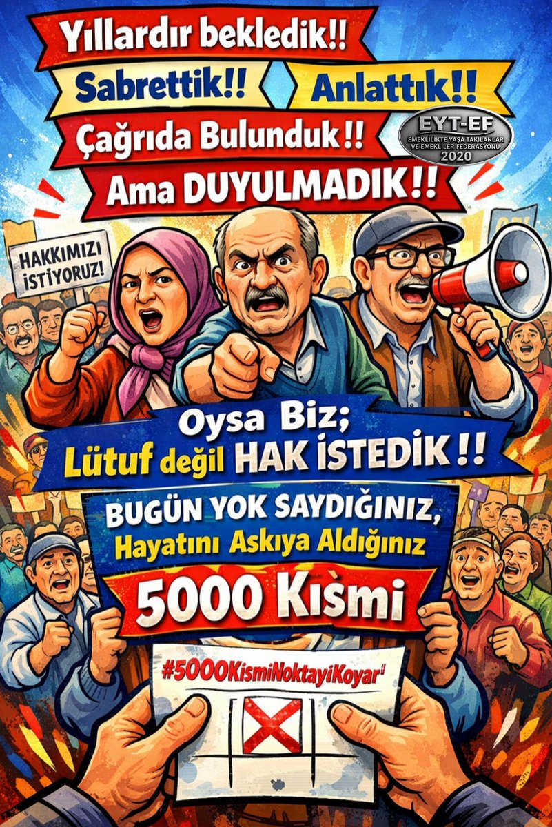Acarozcan06's tweet photo. EYT
👇
#5000KısmiNoktayıKoyar

Yıllardır bekledik!
Sabrettik!
Anlattık!
Çağrıda bulunduk!

Ama duyulmadık!

Oysa biz;
Lütuf değil HAK istedik!

Bugün yok saydığınız,
Hayatını askıya aldığınız 5000 Kısmi;

Sandıkta noktayı koyar !

#NoktayıEmekliKoyacak
@RTErdogan
@isikhanvedat https://t.co/eZoKPiZetD