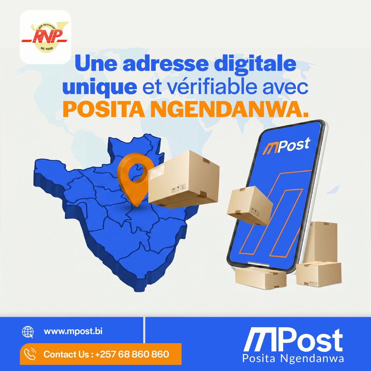 mpost_burundi's tweet photo. Le Burundi avance. Sa poste aussi.

Adopter une adresse digitale certifiée, c’est construire un quotidien plus fluide, sécurisé et connecté.

L’innovation locale au service de tous.
Soyez acteur du changement.

#TransformationDigitale #Burundi #MPost https://t.co/6nXm5EKVcy
