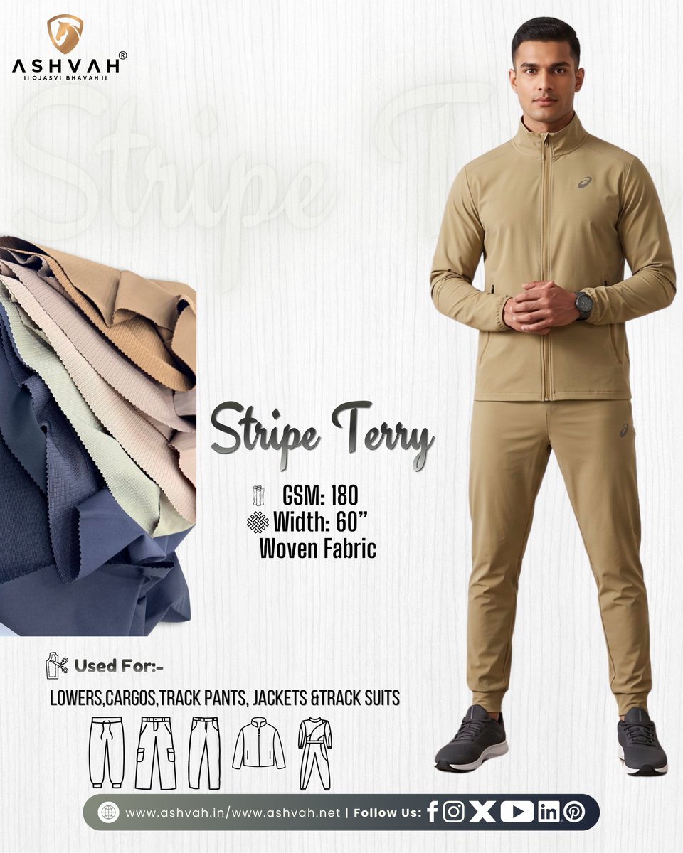 AshvahF's tweet photo. 🧵💪 Stripe Terry — Where Comfort Meets Structure! GSM 180 | Width 60" | Premium Finish From track pants to jackets, this fabric delivers the perfect blend of softness, durability, and style. Ideal for activewear, streetwear, and utility fashion —Stripe Terry https://t.co/4yxnZ2TZlC