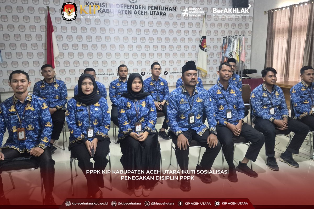 kipacehutara's tweet photo. #TemanPemilih Rabu, 17 Juni 2026, Pegawai Pemerintah dengan Perjanjian Kerja (PPPK) KIP Kabupaten Aceh Utara mengikuti kegiatan Sosialisasi Penegakan Disiplin Bagi PPPK di Lingkungan Sekretariat Jenderal Komisi Pemilihan Umum yang dilaksanakan secara daring.

#KIPAcehUtara https://t.co/ENOxQYkHfx
