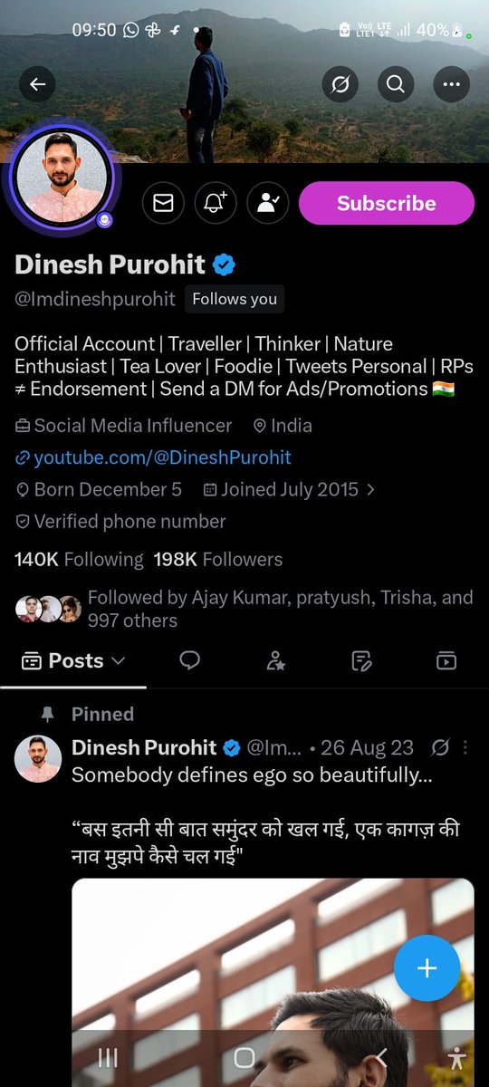 SUSHILTIWARIFTP's tweet photo. बड़े भाई @Imdineshpurohit जी ने फॉलोबैक  दिया धन्यवाद 
🙏सादर आभार 🙏 https://t.co/8G5l5U3JFO
