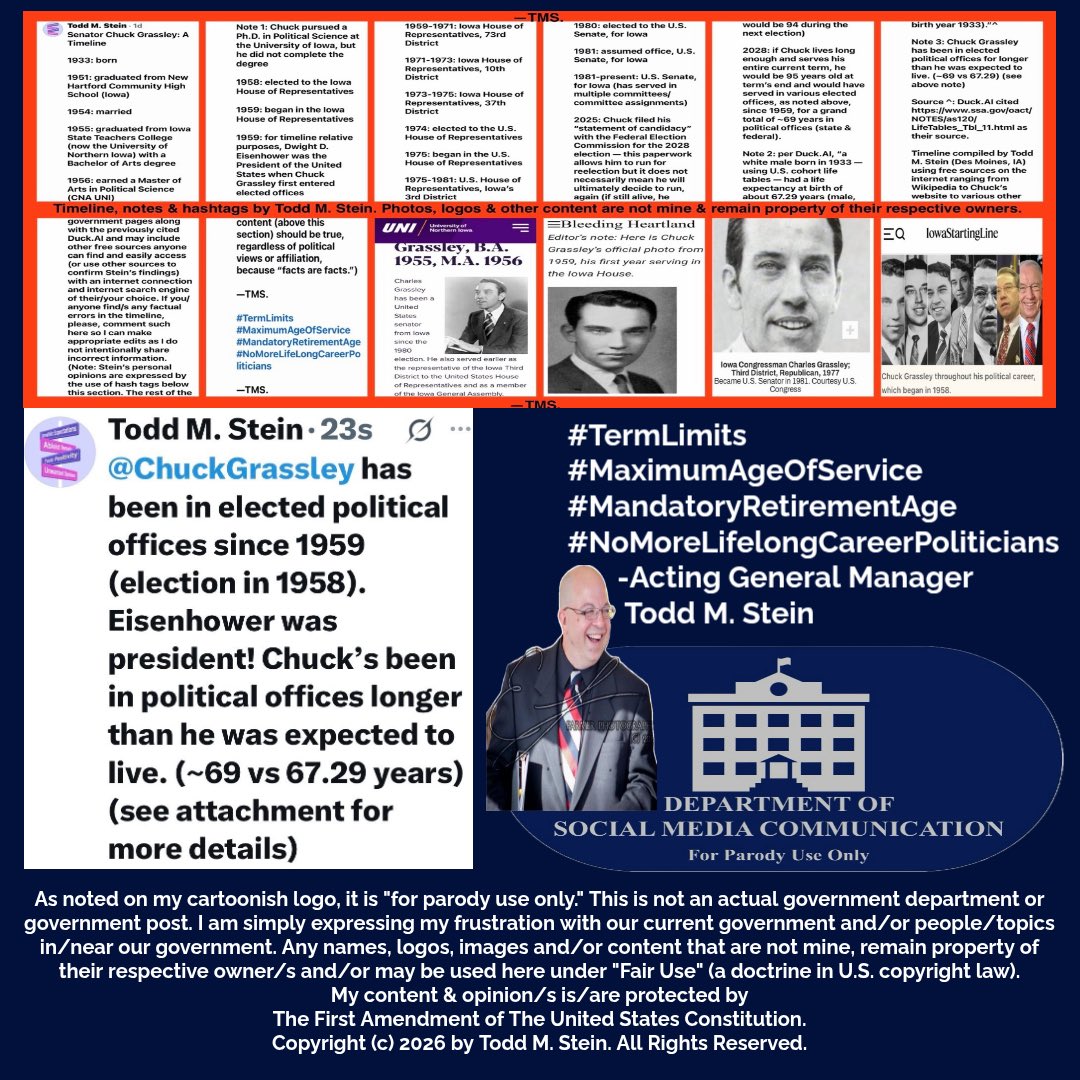 Todd_M_Stein's tweet photo. @ChuckGrassley #TermLimits
#MaximumAgeOfService
#MandatoryRetirementAge
#Retire https://t.co/A1U3edlu1l