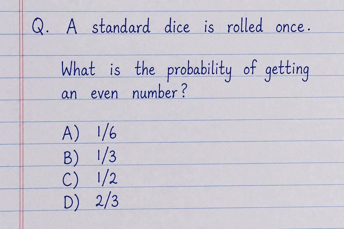 BTC_Alerts12's tweet photo. A standard dice is rolled once.
What is the probability of getting an even number?
#MathLovers #DailyQuiz #TestYourBrain #FunMath #IQChallenge https://t.co/hVwXezhjof