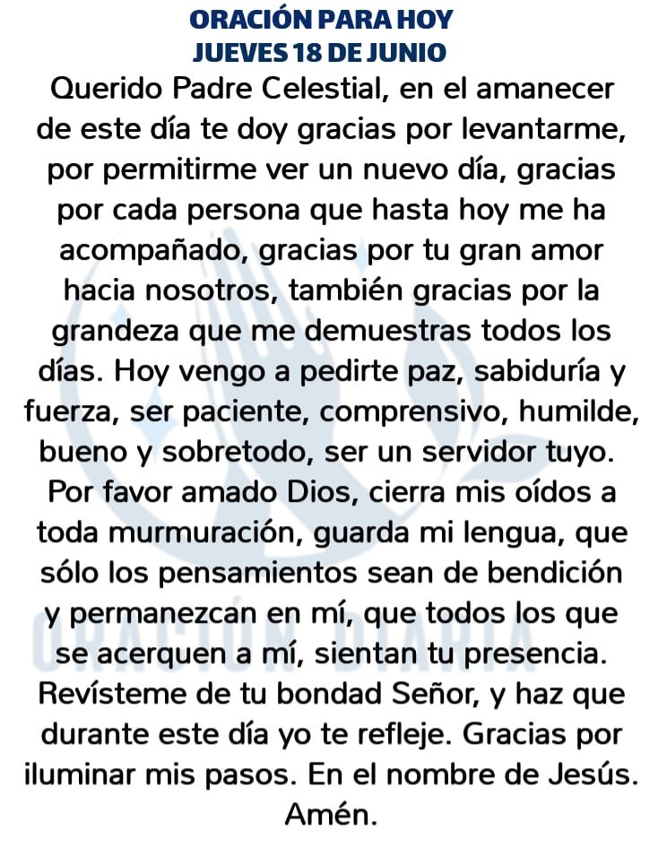 oracion_diaria's tweet photo. Oración Diaria para hoy Jueves 18 de Junio de 2026 https://t.co/8xuLFo3zd6