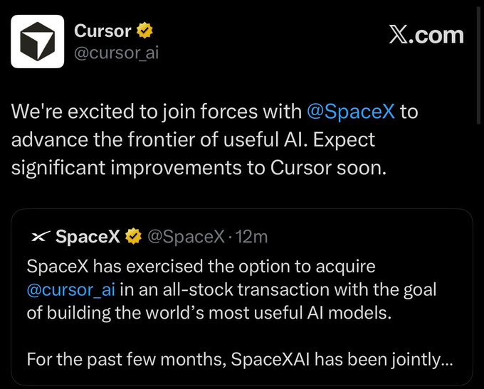 juliuss1907's tweet photo. @cursor_ai vừa công bố Origin, sản phẩm lưu trữ code + Git hosting riêng của mình

Nói đơn giản: Bây giờ Cursor không chỉ muốn là nơi anh em viết code nữa. Họ muốn trở thành nơi code được:

- lưu trữ
- review
- cộng tác
- và cho AI agents cùng làm việc

Điểm đáng chú ý là cách Cursor định vị sản phẩm:

“A git forge for the agentic era.”

Tức là GitHub/GitLab kiểu mới, nhưng được thiết kế cho thời đại mà code không chỉ do người viết, mà còn do AI agent tạo, sửa và mở thay đổi liên tục.

Nếu trước đây workflow là:

người viết code → mở pull request → người review → merge

Thì thời agent có thể là:

người đưa mục tiêu → agent tự tạo nhánh → sửa bug/viết tính năng → mở thay đổi → người review/approve

Một điểm đáng chú ý nữa là @SpaceX đã thực hiện quyền mua lại Cursor bằng giao dịch toàn cổ phiếu.

Theo đó, SpaceX đã cùng Cursor huấn luyện một model trong vài tháng qua và sẽ sớm xuất hiện trong Cursor + Grok Build.

Nếu ghép các mảnh lại, chúng ta sẽ thấy một hệ sinh thấy hoàn chỉnh của SpaceX như sau:

- xAI Colossus: Hệ thống tính toán
- Grok: AI model
- Cursor: Giao diện người dùng
- Origin: Nơi lưu trữ/review/cộng tác code

Tức là sắp tới Cursor sẽ không còn mang danh "VScode Wrapper" nữa mà là một phần trong hệ sinh thái khép kín cho kỷ nguyên AI agent.

Hiện Origin vẫn mới có waitlist, dự kiến ra mắt mùa thu.