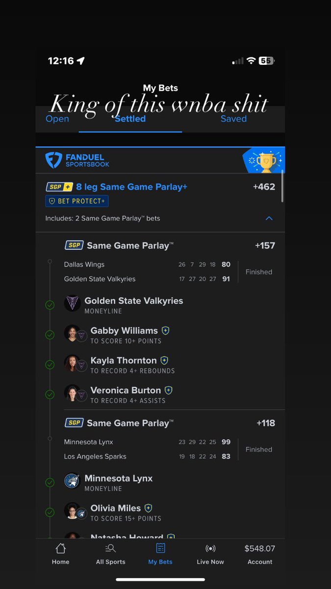 GGGokeeno's tweet photo. Went 3/3 wnba #Gambling𝕏 
#fanduel #sportsbet #wnba 🏦 https://t.co/AxNI0ONy2G