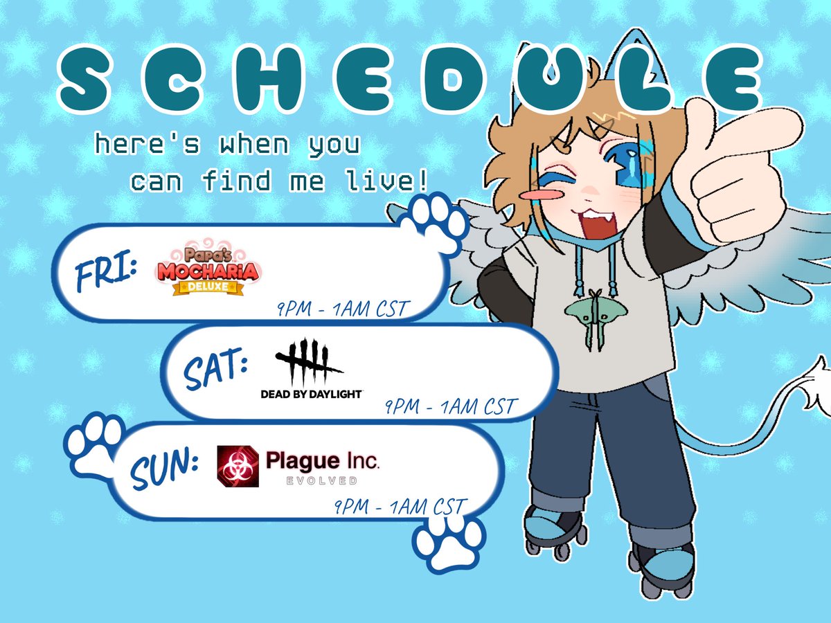 cy4ngel's tweet photo. Here's our schedule for this upcoming weekend! (Fri Jun 19th - Sun Jun 21st)

Hope to see you there! https://t.co/SIucXBYG6r
