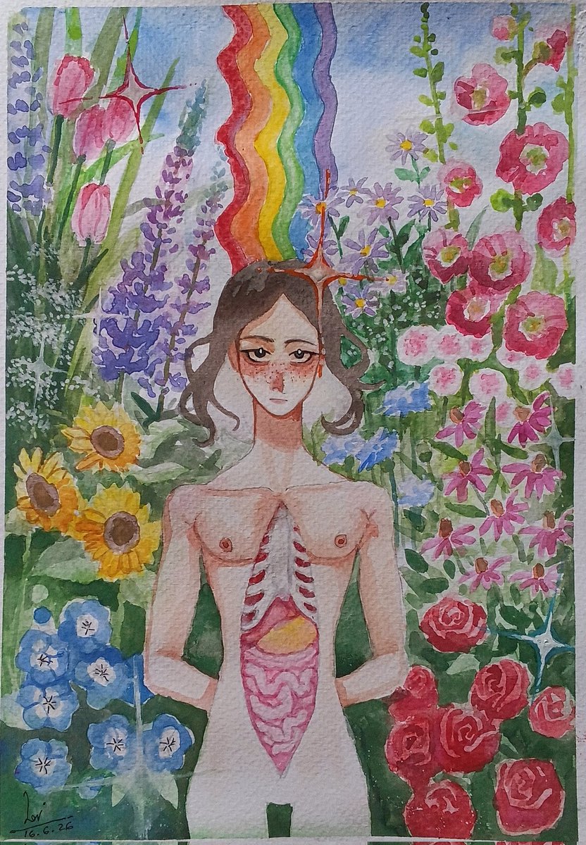 Lavi408's tweet photo. "gender identity" 🌹🪻🌻🌷
#burmesesrtist #watercolor #myartwork #queerart #surrealism #art #genderidentity https://t.co/08K2YBXskK