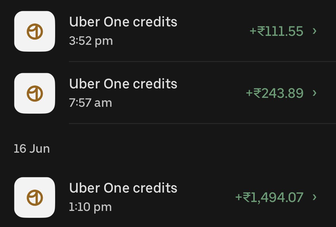 cspcctrader's tweet photo. Uber is giving 10% Uber one credits for my rides in US😱😱
Not sure if it is by mistake😅 https://t.co/BfOP6I2L2J