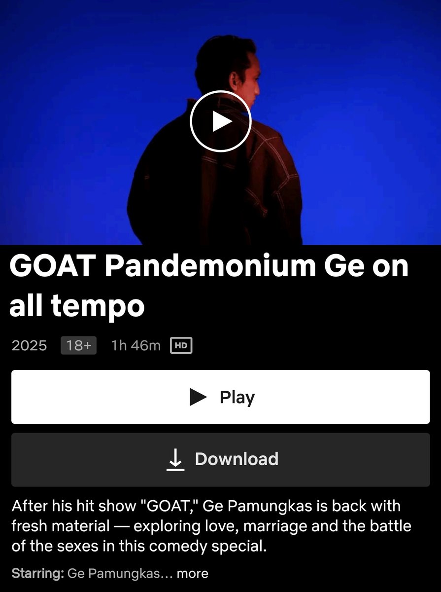 HabisNontonFilm's tweet photo. Dua asupan komedi baru di Netflix rilis hari ini!

Stand up special Ge Pamungkas, GOAT PANDEMONIUM dan film romantic comedy SENI MEMAHAMI KEKASIH. https://t.co/M1X9Io7DHQ
