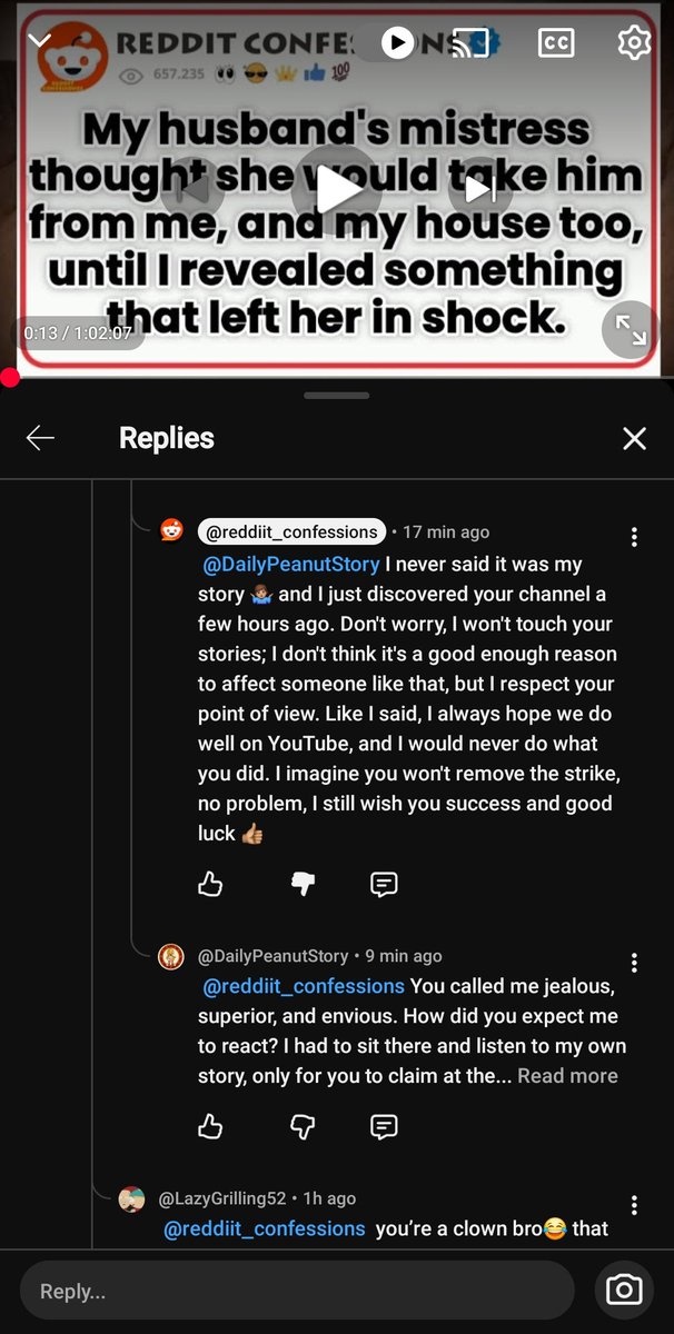 DailyPeanut15's tweet photo. This person stole my story, claimed my written work as his own in the video, claimed he had no idea it was mine lol I want to thank @YouTube and @TeamYouTube for stepping in and striking this content thief. #writer #creativewriter https://t.co/iCBZEkqYrg