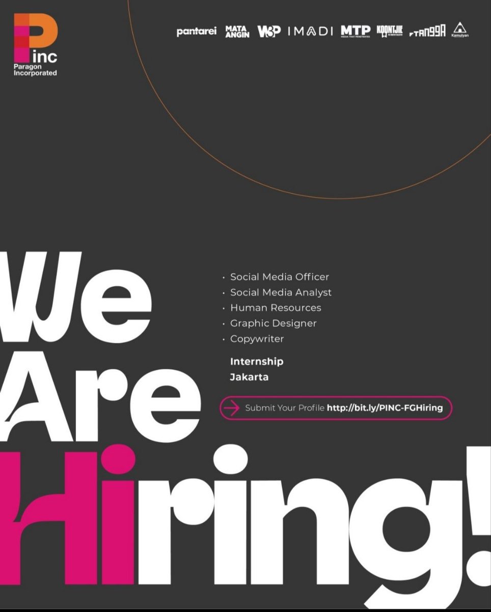temankerjaaa's tweet photo. 📢 LOWONGAN PEKERJAAN | Full Time, Freelance & Intern

PINC (Paragon Incorporated) lagi membuka puluhan posisi untuk Creative, Marketing, Social Media, Account, HR, Finance, hingga Design.

Ada Full-time, Freelance, dan Internship.

📍 Jakarta (Full-time & Freelance)
 ✅ Art Director
✅ Jr. Copywriter
✅ Account Manager
✅ Sr. Account Executive
✅ Account Executive
✅ Digital Strategist
✅ Social Media Officer
✅ Social Media Analyst
✅ Finance, Tax & Accounting
✅ HR Generalist
Apply: https://t.co/yMHL2lfm2S

📍 Jogja (Full-time & Freelance) 
✅ Graphic Designer
✅ Copywriter
✅ 2D Motion Designer
✅ 3D Motion Designer
✅ Video Editor
Apply: https://t.co/CifIwrcjaP

📍 Jakarta (Internship) 
✅ Social Media Officer
✅ Social Media Analyst
✅ Human Resources
✅ Graphic Designer
✅ Copywriter
Apply: https://t.co/PSc2AErZNh

Menurutku ini salah satu pembukaan posisi kreatif yang cukup besar minggu ini.

Kalau kamu sedang mencari peluang baru, cek ini.

Kalau kamu sudah bekerja, bantu repost.

Bisa jadi satu repost dari kamu adalah alasan seseorang mendapat pekerjaan bulan ini ❤️

#hiring #freelance #temankerja