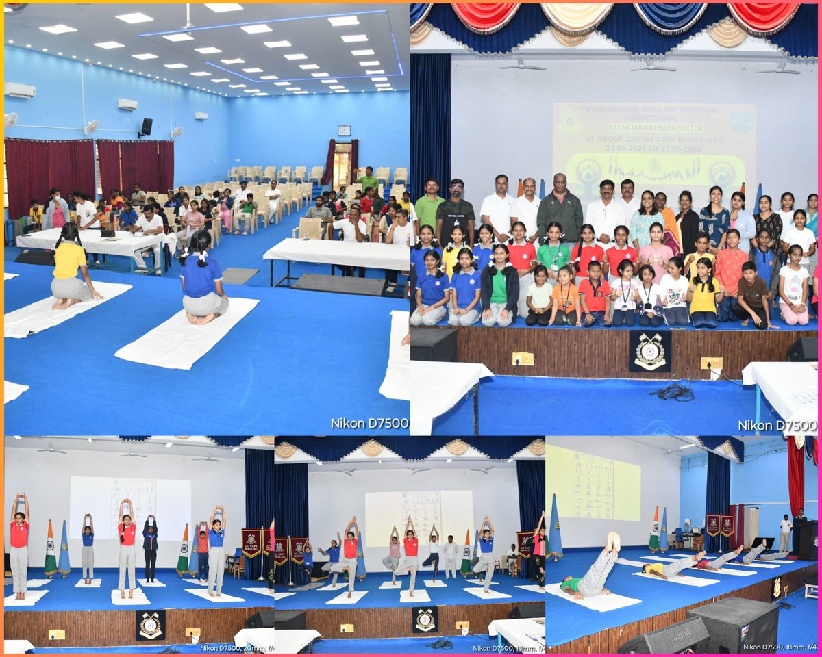 GCBLRCRPF's tweet photo. 🧘‍♂️ International Day of Yoga 2026 🧘‍♂️ 
 🧘‍♂️Yogasana Competitions 🧘‍♂️ 

As part of the International Day of Yoga 2026 celebrations, Yogasana Competitions for School and College students were organized at Group Centre CRPF Bengaluru encouraging youth participation in the promotion of holistic health and wellness through yoga.

Students enthusiastically demonstrated various yogasanas, reflecting discipline, concentration, physical fitness, and mental resilience. 

The programme highlighted the importance of cultivating healthy lifestyle practices from an early age, reinforcing yoga as a lifelong companion for well-being and healthy ageing.
#CRPF
#InternationalDayofYoga2026 #IDY2026 #YogaForHealthyAgeing #YogaForAll #KarnatakaKeralaSector  #YogasanaCompetition #YouthAndYoga #WellnessThroughYoga #HealthyLifestyle #MinistryOfAyush #FitIndia