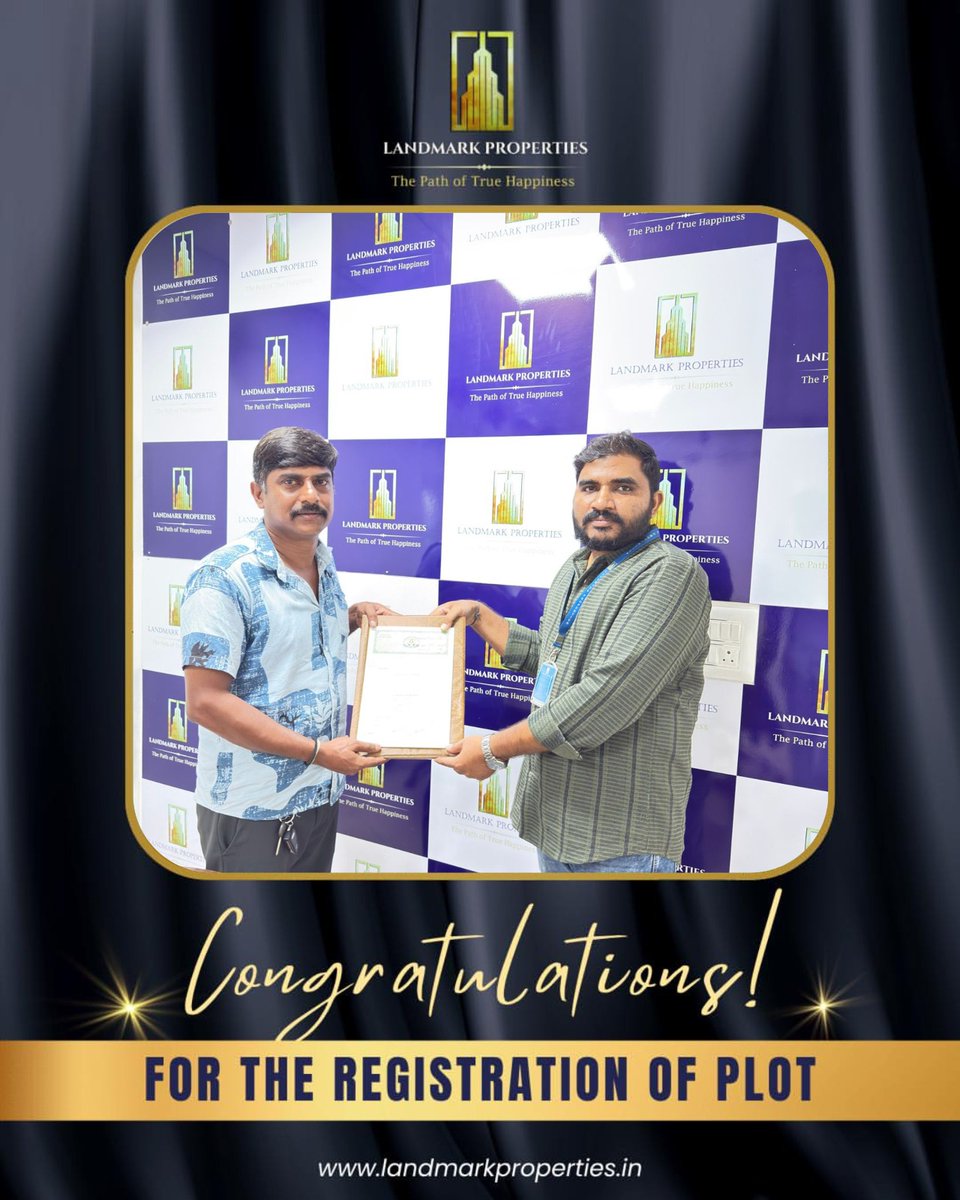 landmark_2025's tweet photo. Congratulations to our happy customer on their plot registration! ЁЯОЙ
Your dream investment starts here. Book today before prices rise.
#LandmarkProperties #PlotRegistration #LandInvestment #RealEstate #SmartInvestment https://t.co/BTabWekPHN