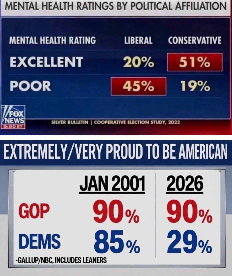 MissyIsMaga's tweet photo. @MrsErikaKirk @RGeorgeBarnes GET THIS—

These polls by Silver Bulletin and Gallup prove that you are SIGNIFICANTLY more likely to have excellent mental health if you are proud to be an American! 

Ha! https://t.co/cu5xl450hI