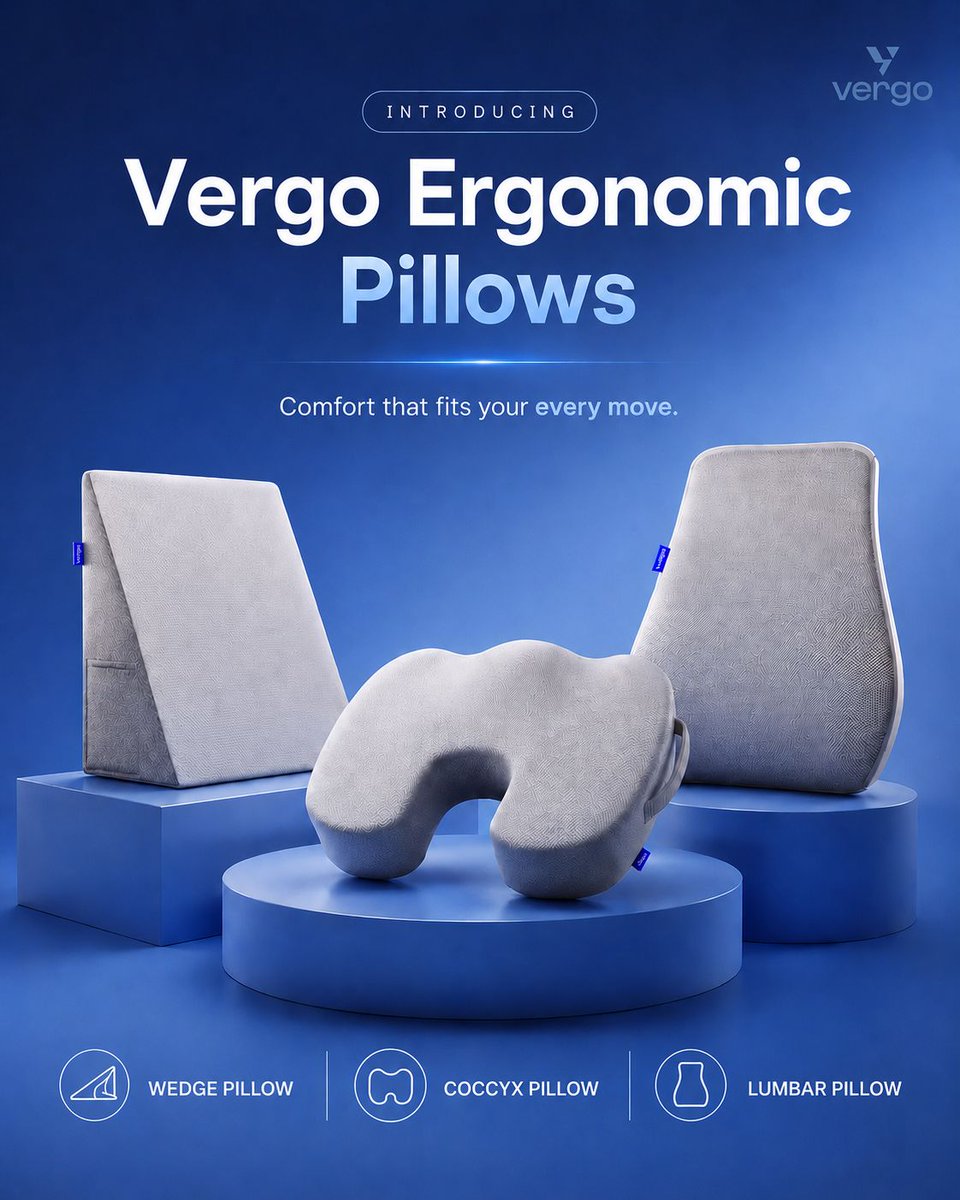 VergoIndia's tweet photo. Meet the support your back has been waiting for💙✨

Introducing Vergo Lumbar Support Pillows, designed to bring comfort that fits your every move✅

#Vergo #NewLaunch #LumbarSupportPillow #PostureSupport #trending https://t.co/GY7bHdDShA