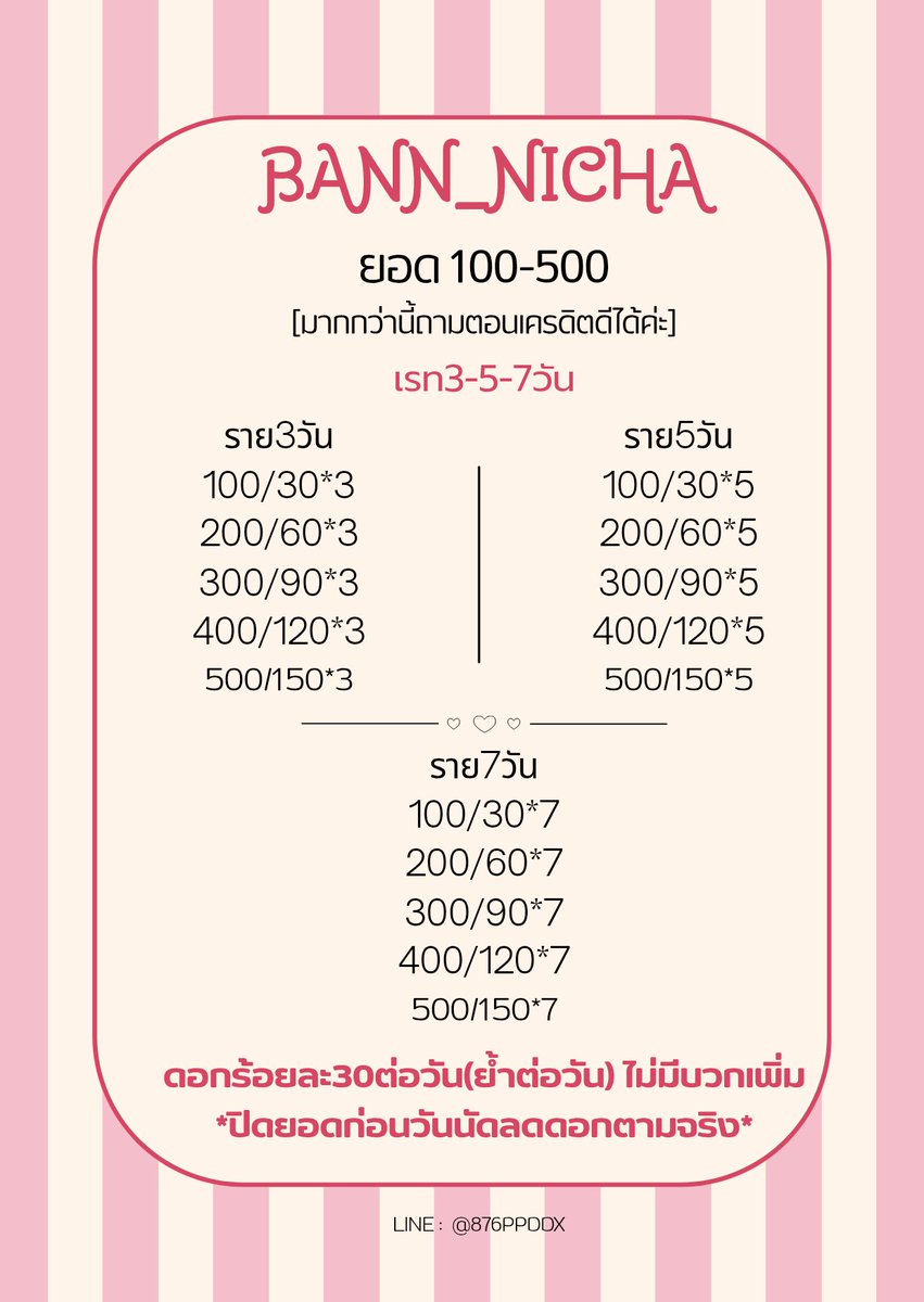 Bann_Nicha's tweet photo. ปรับเรท•⩊•
ดอกลอยรายวันต่อได้10ครั้ง ร้อยละ20
ราย3/5/7 ต่อดอก3ครั้ง ร้อยละ30 [ตัวนี้ส่งตามนัดดอกจะสูงกว่าจ้า]
ดาวน์30%ของยอด ดอกร้อยละ10 [แบ่งจ่าย3-5งวดจบ]
รายใหม่ 100-300 สร้างเคร3ครั้ง*
Line : @876ppddx 
กดริชเมนูดูรายละเอียดก่อนได้น้า ݁ ˖Ი𐑼⋆
ทยอยตอบลค.เยอะ #ปล่อยเงินกู้ https://t.co/uikx7fjMzV