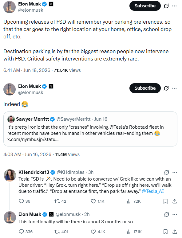 genejchan's tweet photo. Now that a certain IPO is out of the way, Elon is posting about $TSLA FSD/Robotaxi again

It's happening... He has not forsaken us! https://t.co/fQmRz6yq0S