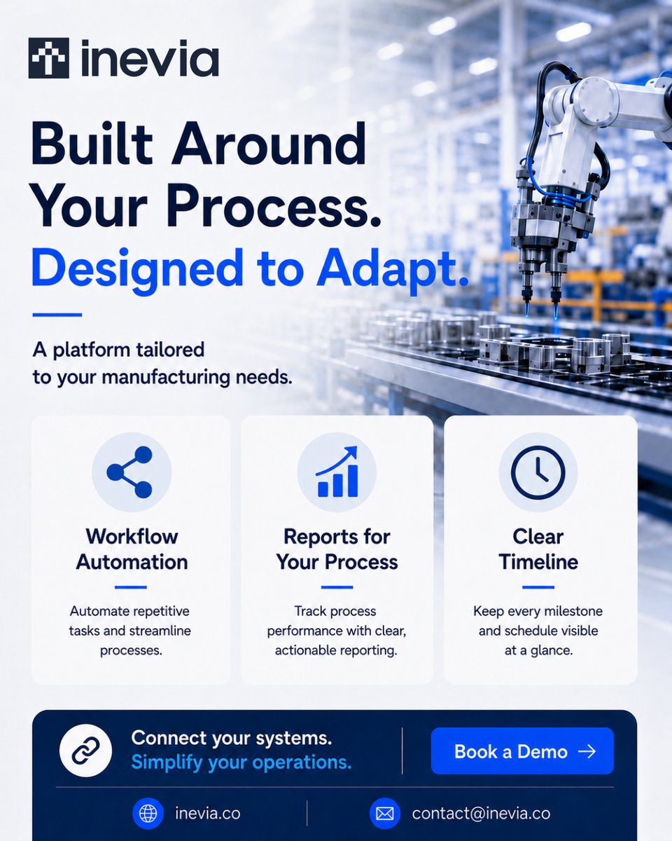 Ineviausa's tweet photo. Your manufacturing process is unique - your platform should be too.
Build smarter workflows, automate repetitive tasks, and keep every milestone visible with solutions designed around your operations.
#ManufacturingAutomation #SmartManufacturing #WorkflowAutomation https://t.co/httwZQbgmv