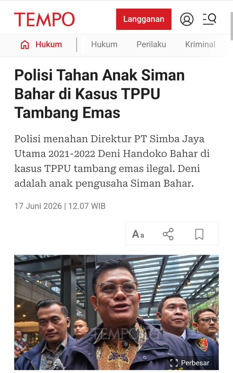 hlifaaaaa's tweet photo. direktur pt simba jaya utama ditahan atas dugaan kasus ttpu tambang emas ilegal. polisi gerak cepat #MenjagaKeamananIndonesia untuk 
Berantas Pelanggaran Hukum https://t.co/JTShes7Shx