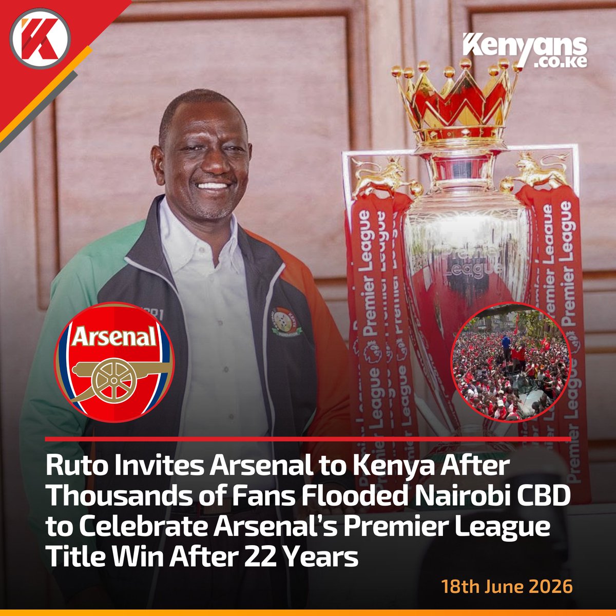 Kenyans's tweet photo. President Ruto invites Arsenal to Kenya https://t.co/12clUpKSD6