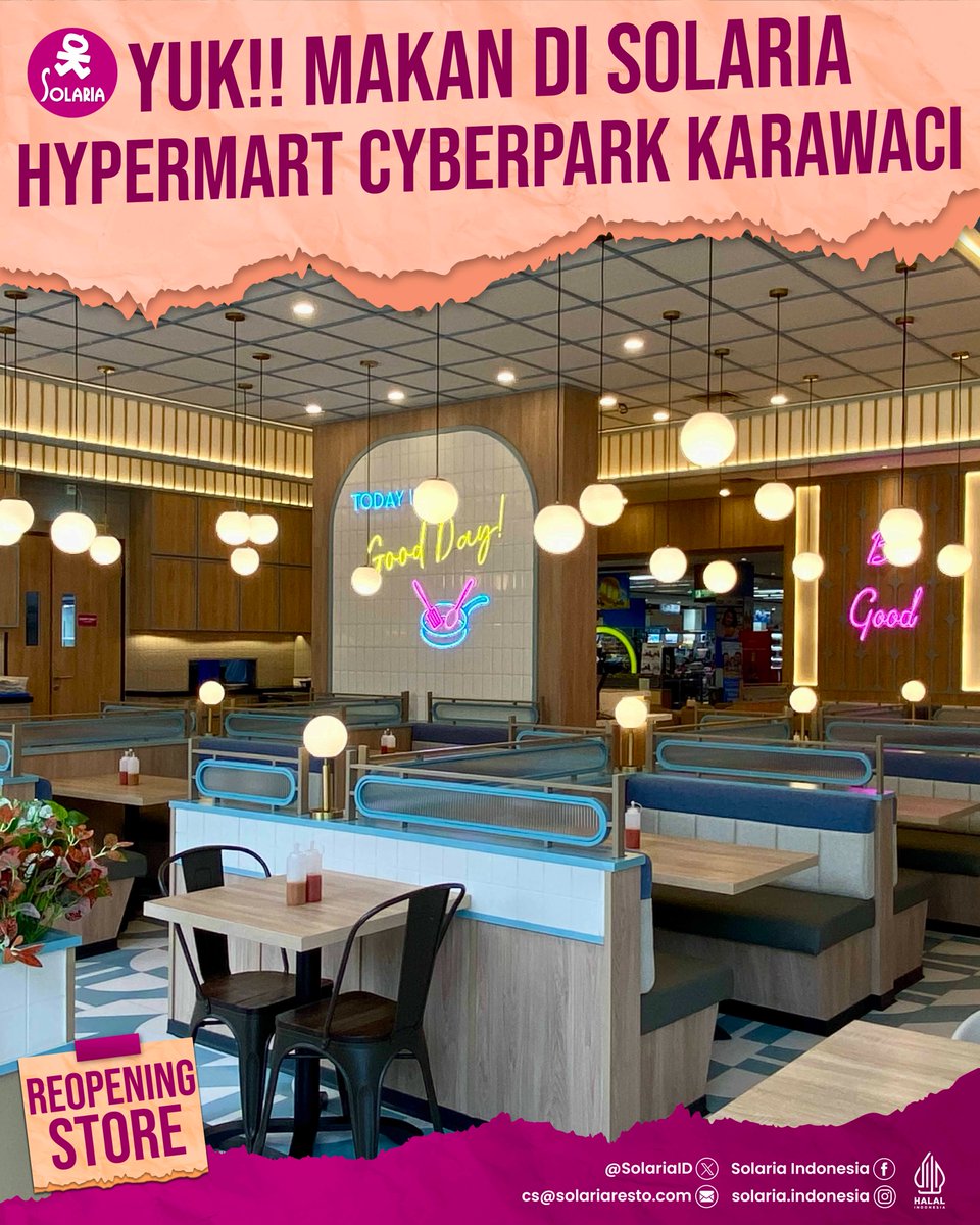 SolariaID's tweet photo. Kabar seru buat #Solarians nih! 🎉

Sekarang Solaria Hypermart Karawaci sudah buka kembali loh 💛

Saatnya nikmatin menu-menu favorit sambil quality time bareng keluarga, bestie, atau orang tersayang. Gimana #Solarians udah siap belum? 

Jangan lupa mampir dan makan bareng di Solaria Hypermart Karawaci ya #Solarians! 😋

#Solaria #Solariaresto #Solariaindonesia