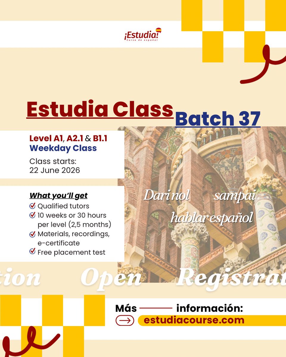 estudiacourse's tweet photo. Biar momen Pildun jadi lebih seru, yuk sambil mulai belajar bahasa Spanyol! Estudia Class Batch 37 masih buka pendaftaran✨

Info lanjut bisa klik https://t.co/8HoLlf3WPG 👋🏻 https://t.co/rc9tiNUWKs
