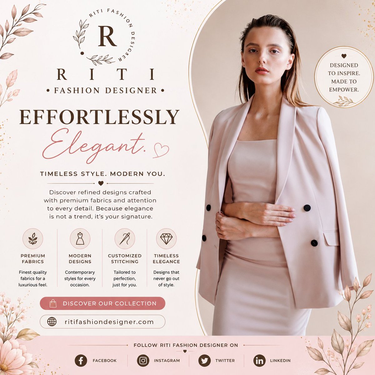 RitiDigital's tweet photo. ✨ POWER DRESSING: REDEFINED.✨
🎀 Where confidence & grace collide.Designed for contemporary women who value Elegant Fashion, Fine Craftsmanship, & Classic Elegance.
🤍 Timeless Elegance Appeal
🤍 Superior Quality
🌐 https://t.co/8UCjFSowYE
#RitiFashionDesigner #PowerDressing https://t.co/lilm7yjW7G